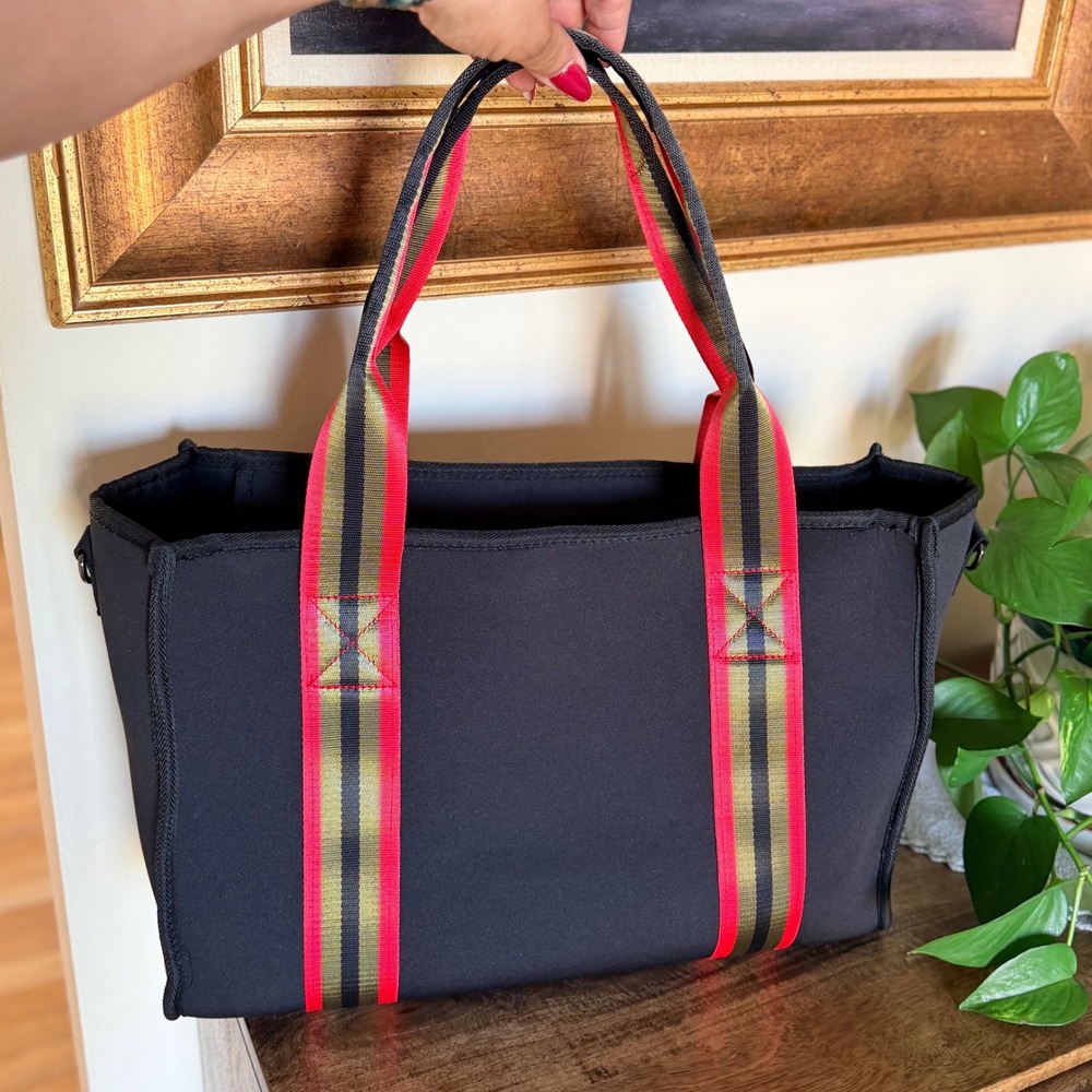 Haute Shore Neoprene Tote Black Red Olive Structured Shoulder Bag Wristlet New‎